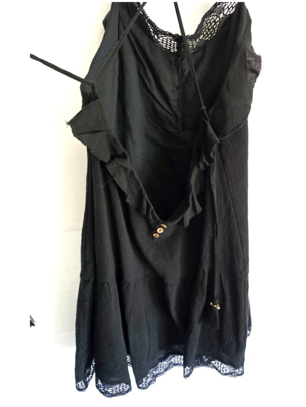 FREE PEOPLE Frill Seeker Black Lace-Trim Detail Ruffle Drop Waist Dress L - Picture 9 of 11